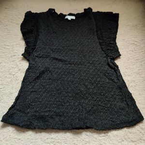 DR2 Textured Black Short Sleeve Blouse Top